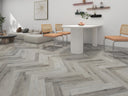 Manor Grey Oak herringbone LVT flooring with glue-down dryback boards