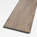Smoked antique white wood-look WPC vinyl plank with undercut edge detail
