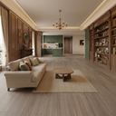 WPC vinyl plank flooring in long planks with mixed beige and gray woodgrain