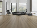 Wood-look LVT vinyl flooring planks, warm gray-brown