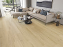 Light beige wood-look vinyl plank flooring, dry-back backing, visible plank texture