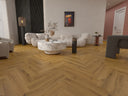 Smoked oak herringbone LVT flooring planks, glue-down style