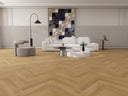 Natural oak herringbone LVT flooring, glue-down dryback planks