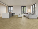 Ivory beige woodgrain SPC click flooring with underlay, plank pattern
