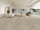 Smoked grey herringbone SPC click flooring with underlay, plank woodgrain finish