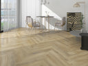 Herringbone SPC click flooring planks, light wood tone, matte finish