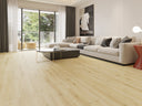 Light ivory oak SPC vinyl plank flooring in a living room view
