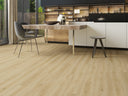 Natural wood-look SPC flooring plank in light beige, wide plank with grain