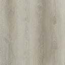 Close-up light gray wood-look SPC flooring plank with visible grain knots