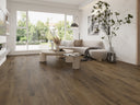 Rustic walnut wood plank flooring, wide planks with subtle grain texture