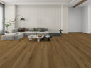 Oak-toned SPC vinyl flooring planks with visible grain texture