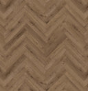 Smoked oak herringbone laminate floor close-up, angled plank chevron woodgrain