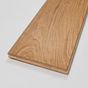 Engineered wood flooring plank edge with warm brushed oiled surface and end profile