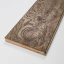 Distressed dark brown engineered wood flooring plank shown diagonally