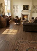 Wide plank engineered oak wood flooring, warm natural tone, smooth finish