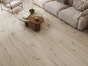 Engineered oak wood flooring with light gray-brown plank pattern