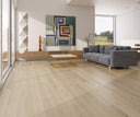 Light white-washed engineered wood flooring planks with a brushed matte finish