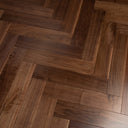 Engineered walnut parquet wood flooring in alternating plank sections