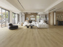 Light oak wood-look SPC vinyl flooring planks in a modern living room