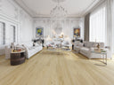 Wood-effect SPC flooring in light oak tone, wide plank view