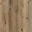 SPC vinyl plank flooring close-up, light oak woodgrain with knot texture