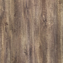 Wood-look SPC vinyl flooring close-up, dark gray-brown plank grain texture