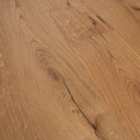Engineered oak flooring planks, warm oak tone with visible grain and dark knots