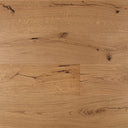 Engineered oak flooring planks with light oak color, natural knots and streaked grain