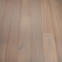 Smoked white oak SPC click flooring, long brushed planks with visible grain