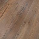Smoked white distressed engineered wood planks showing grain, knots, and weathering
