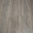 Grey wood-look SPC vinyl flooring plank, close-up of grain texture