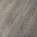 Grey wood-look SPC vinyl flooring plank with staggered grain details