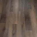 Stonewashed oak WPC planks, gray-brown oak grain with varied plank widths
