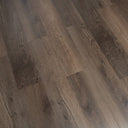 Stonewashed oak WPC planks, gray-brown woodgrain texture with visible plank seams