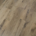 Aged sandstone oak laminate flooring planks, close-up of wood-grain pattern
