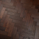 Brushed walnut brown engineered herringbone wood floor with visible wood grain lines