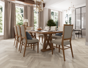 Engineered herringbone wood flooring with white-wash finish, warm light tone planks