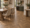 Cognac oak engineered herringbone wood flooring with tight chevron pattern