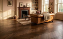Faux walnut herringbone engineered wood flooring planks, dark brown finish