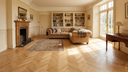 Natural oak herringbone engineered wood flooring plank pattern, warm brown tones.