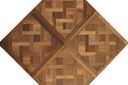 Smoked wood Versailles parquet panel in diamond layout, multi-tone wood strip pattern